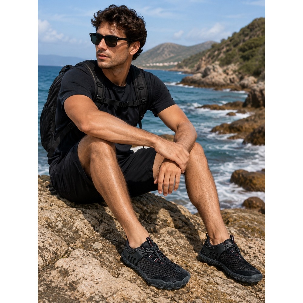 UBFEN Black Drawstring Water Barefoot Shoes Mens 10 Summer